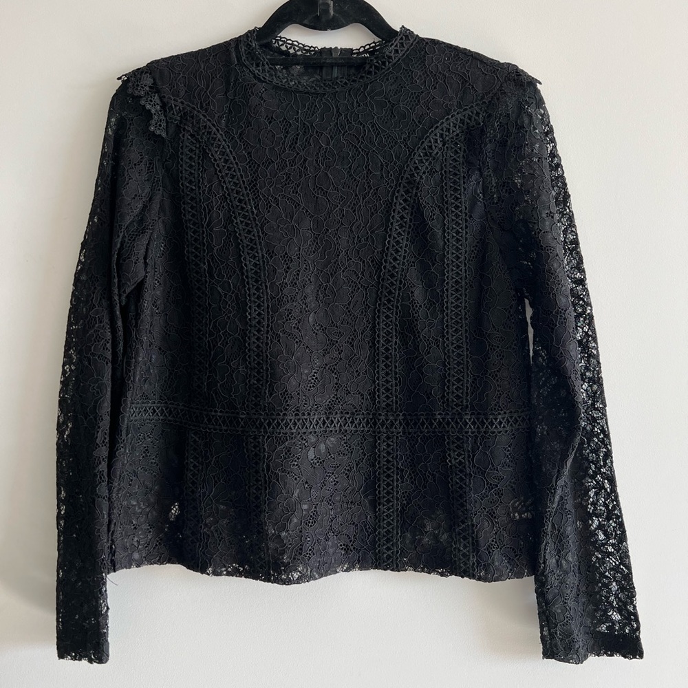 Zara Black Long Sleeved Lacey detail top size S